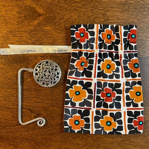 Brighton - Beautiful Handbag Table Hook w. Fabric Drawstring Bag - Picture 2 of 5